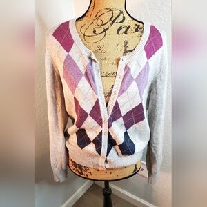 Sonoma Women's Argyle Cardigan Sweater - Purple and Gray